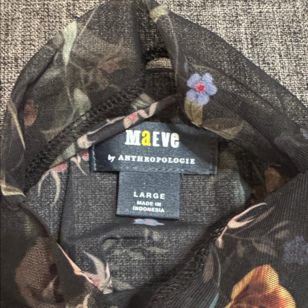 🖤 Maeve by Anthropologie Floral Sheer Mesh Long Sleeve Top | Size L - Picture 7 of 10